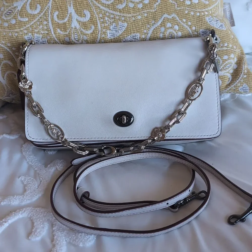 COACH Dinky Genuine Bag In Chalk Crossbody/Clutch With Extra Chain Strap